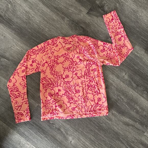 NWOT Athleta Girl Peach / Pink Floral Long Sleeve Rashguard Swim Top Size 7 - Picture 2 of 5